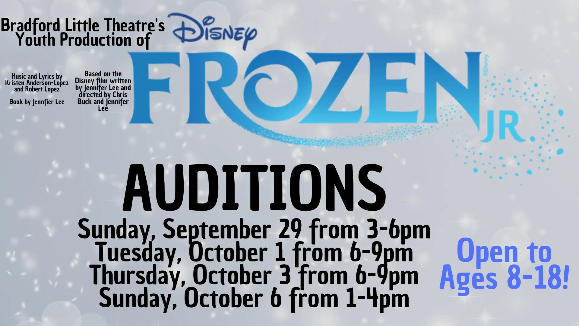 Auditions for Disney's Frozen Jr. Start Sunday