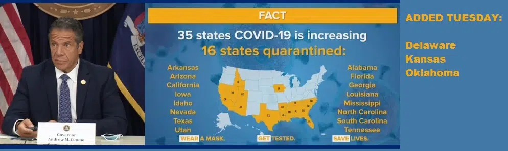 NY Adds 3 States to Quarantine List