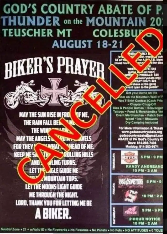Thunder On the Mountain Cancelled; Dispute Over Name