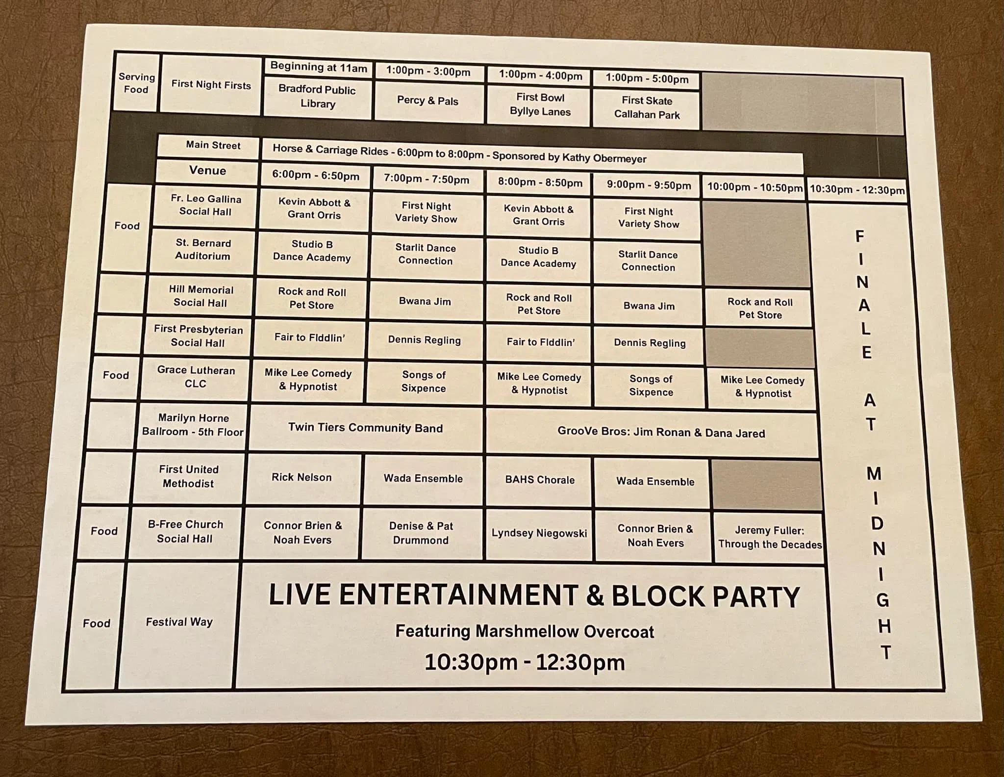 First Night Schedule Announced