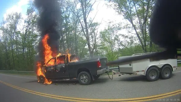 Flaming Truck on Chapel Hill Road Monday