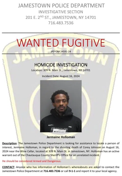 Jamestown PD Looking for Homicide Suspect