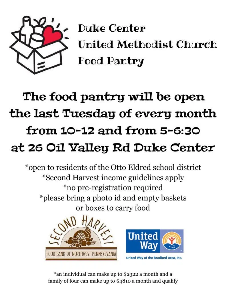 Duke Center Food Pantry Open Jan 28