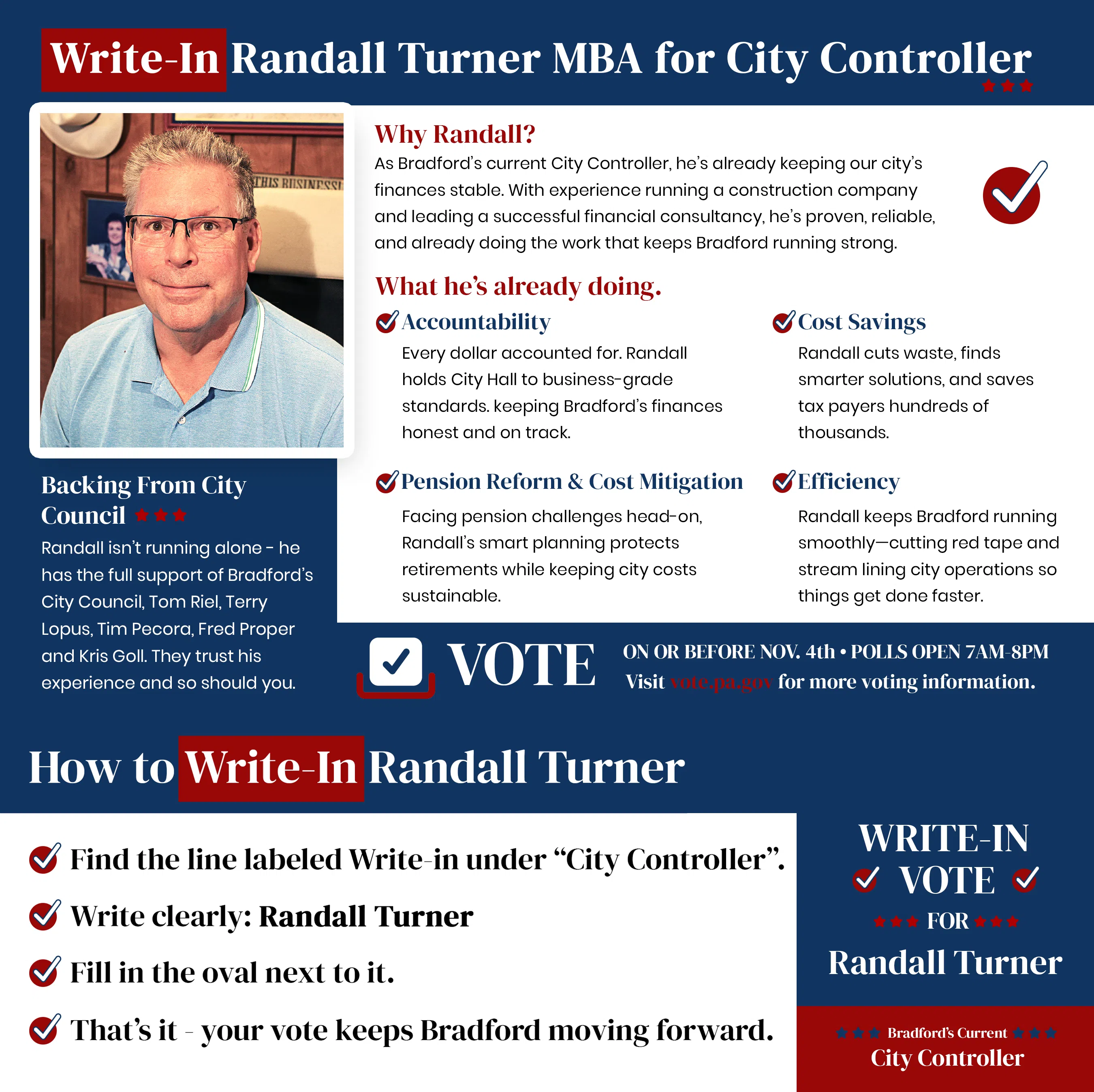 Randall Turner Announces Write-In Candidacy for City Controller