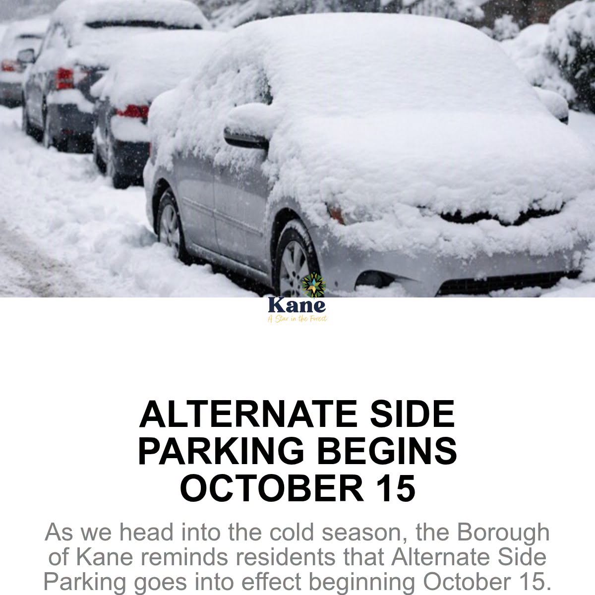 Borough of Kane Reminds Residents About Alternate Side Parking