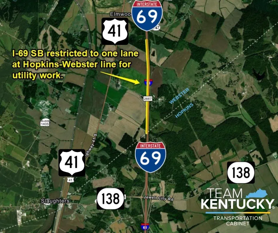 I-69 SB Restricted to One Lane Near Hopkins-Webster Line