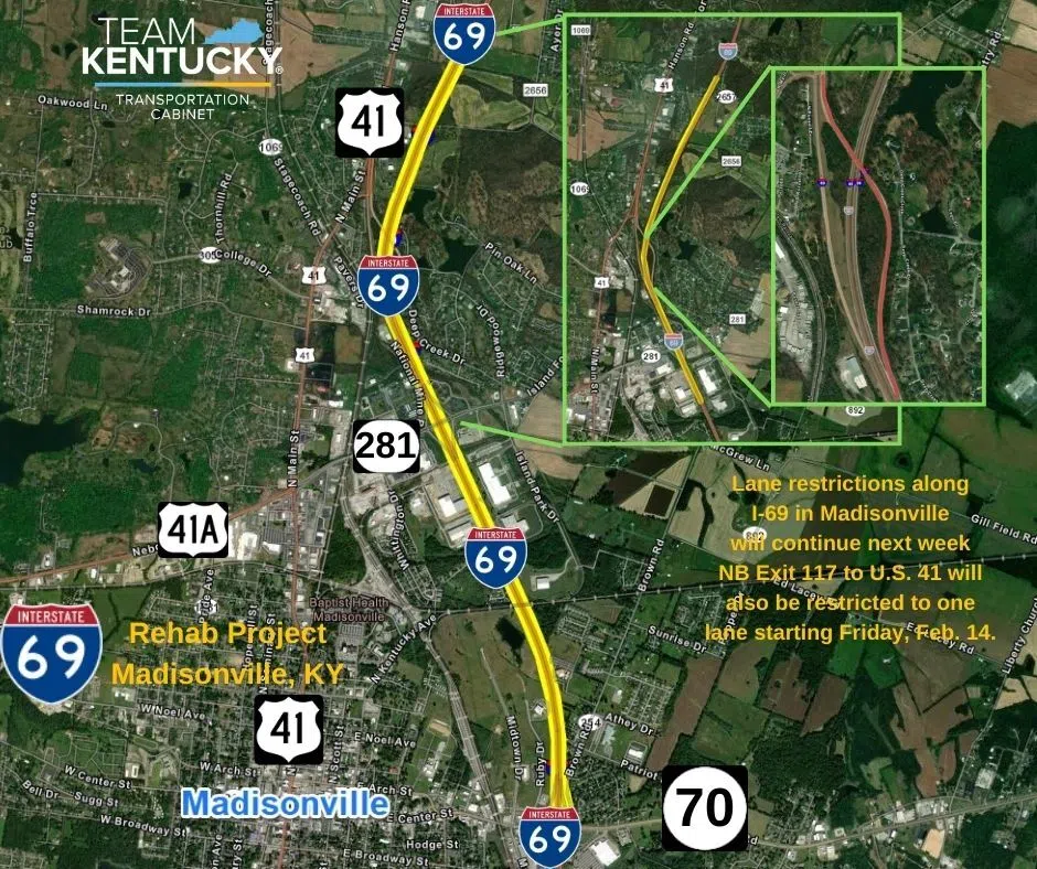 Lane Restriction Changes to I-69 Rehab Project in Madisonville