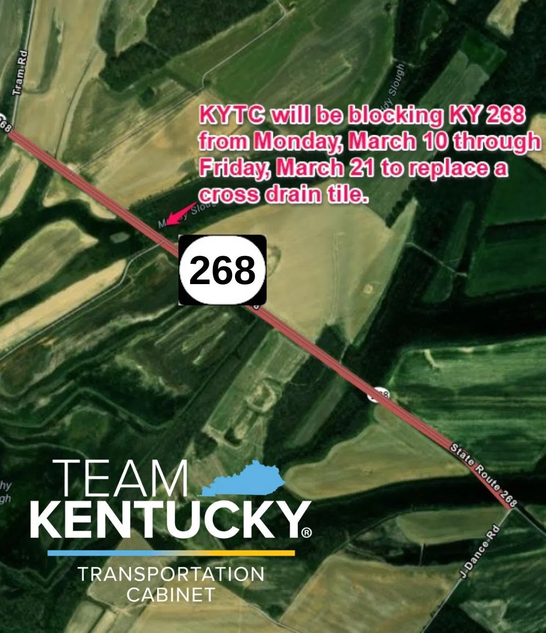 KY 268 in Henderson County to be Blocked Starting Next Week for Cross Drain Replacement