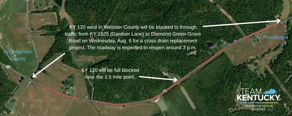 KY 120 west in Webster County to be Blocked  Wednesday