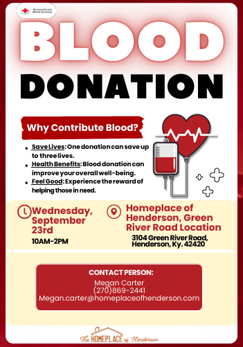 Homeplace Hosting Blood Drive on September 23