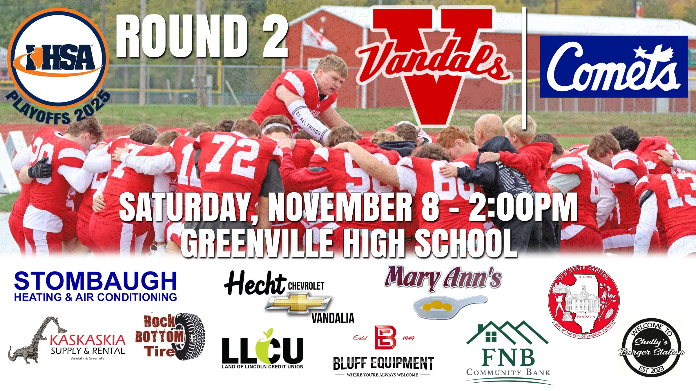 Vandals will renew their rivalry with the Comets in Round 2 of the Playoffs this Saturday afternoon