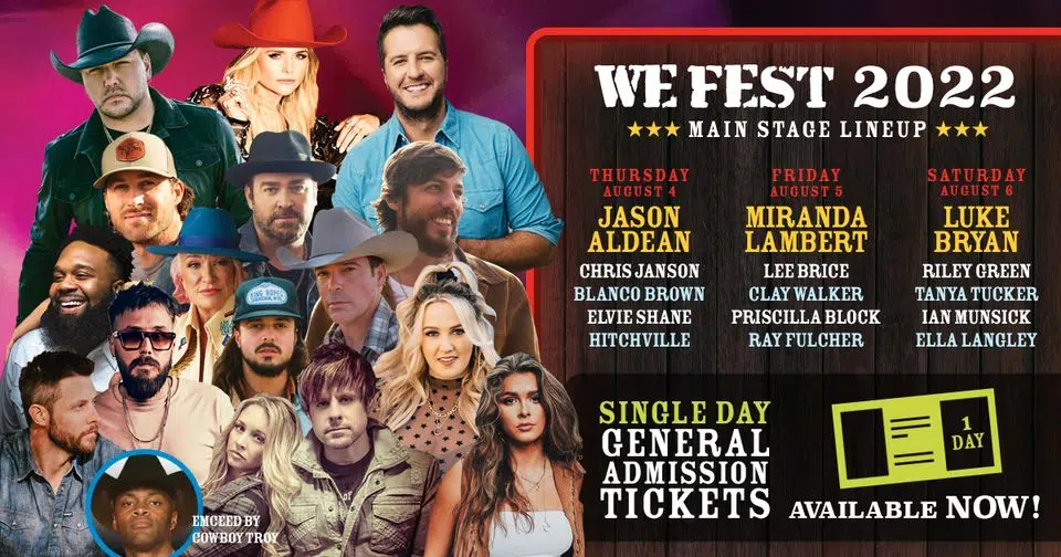 WE Fest Reveals Daily Main Stage Lineups & Single Day Tickets Lakes