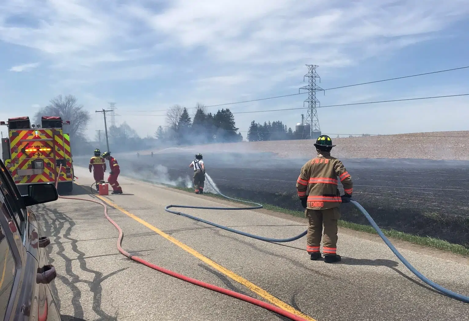 CENTRE WELLINGTON FIRE RESCUE RESPONDS TO FIELD FIRE CAUSED BY DOWNED HYDRO LINES