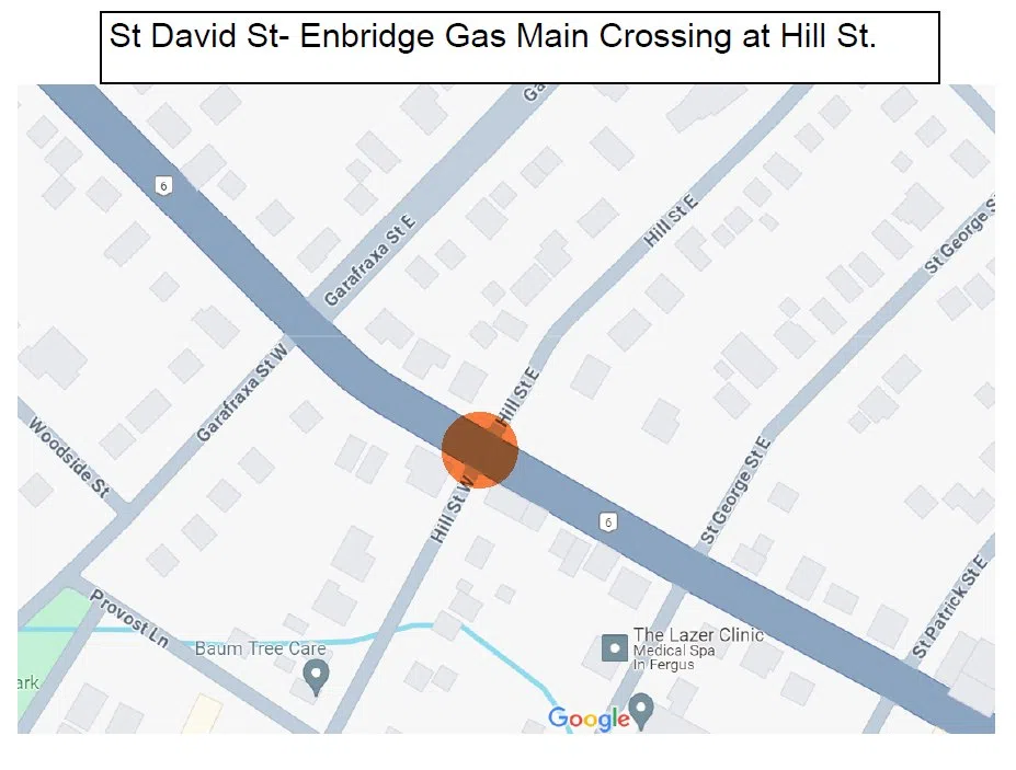 Expect Delays at St. David Street and Hill Street in Fergus Wednesday
