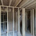 The Garafraxa Village Habitat for Humanity build in Fergus. This image shows the framing in the basement of one unit.