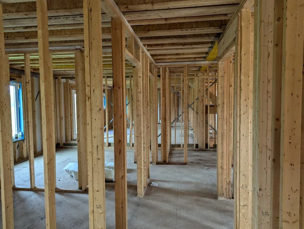 Framing is completed in this unit of Garafraxa Village. This unit will be one of six accessible units.