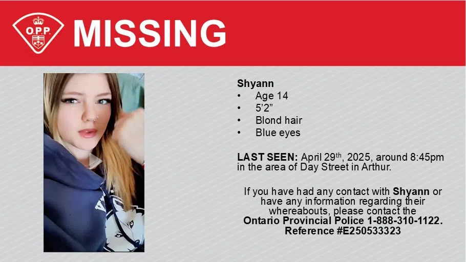 Wellington County OPP Looking for Missing Teen Last Seen in Arthur
