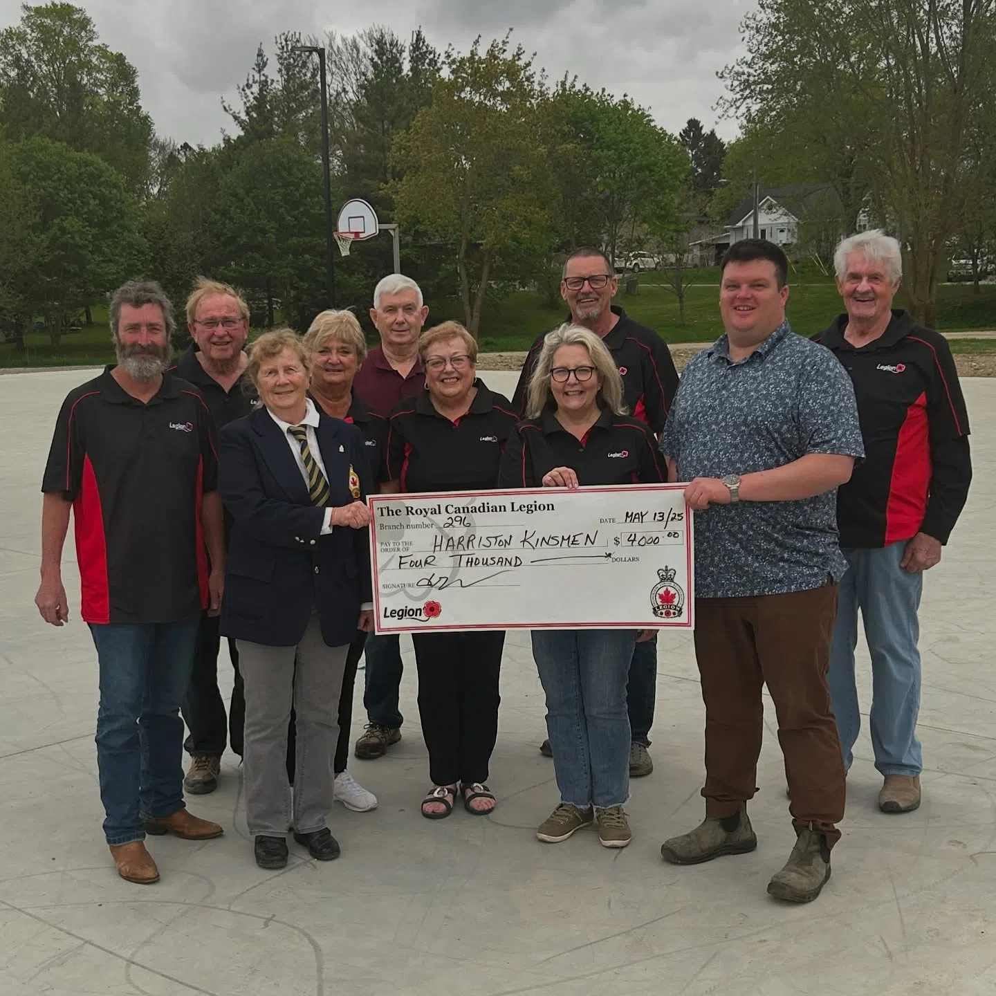 Harriston Kinsmen Receive $4000 towards Sports Pad from Harriston Legion Br. 296