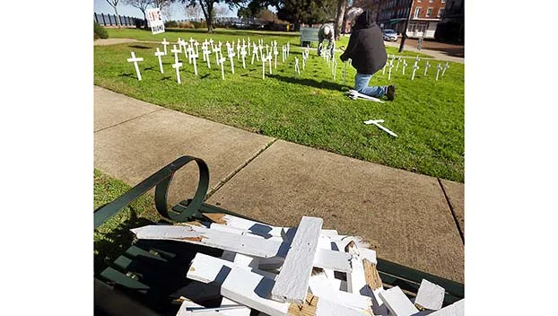 Pro-Life cross display vandalized