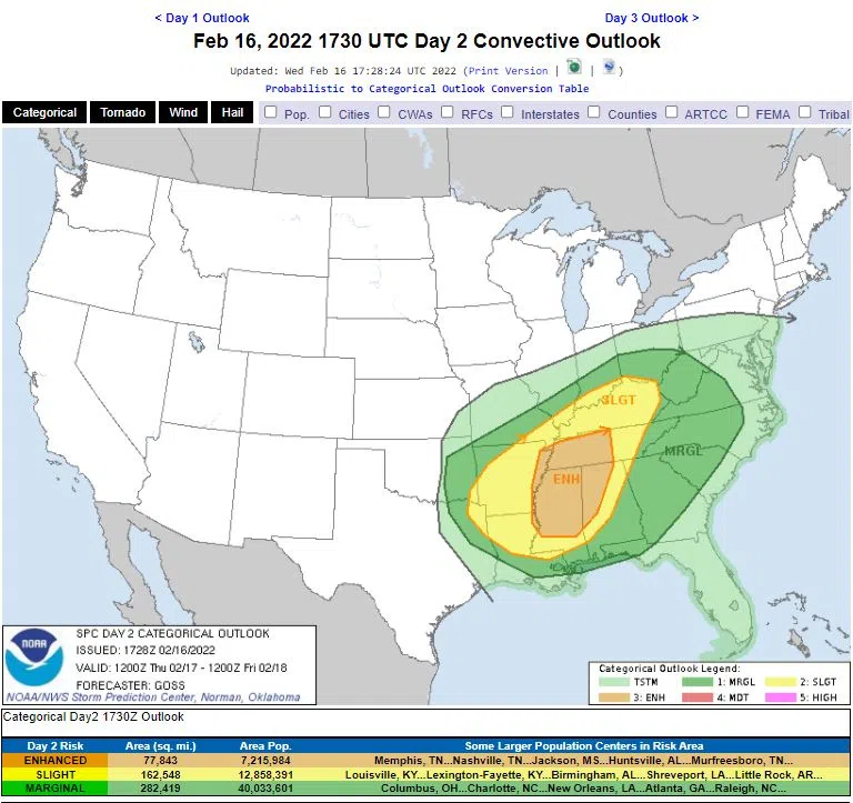 Several southern states at risk for strong storms, tornadoes