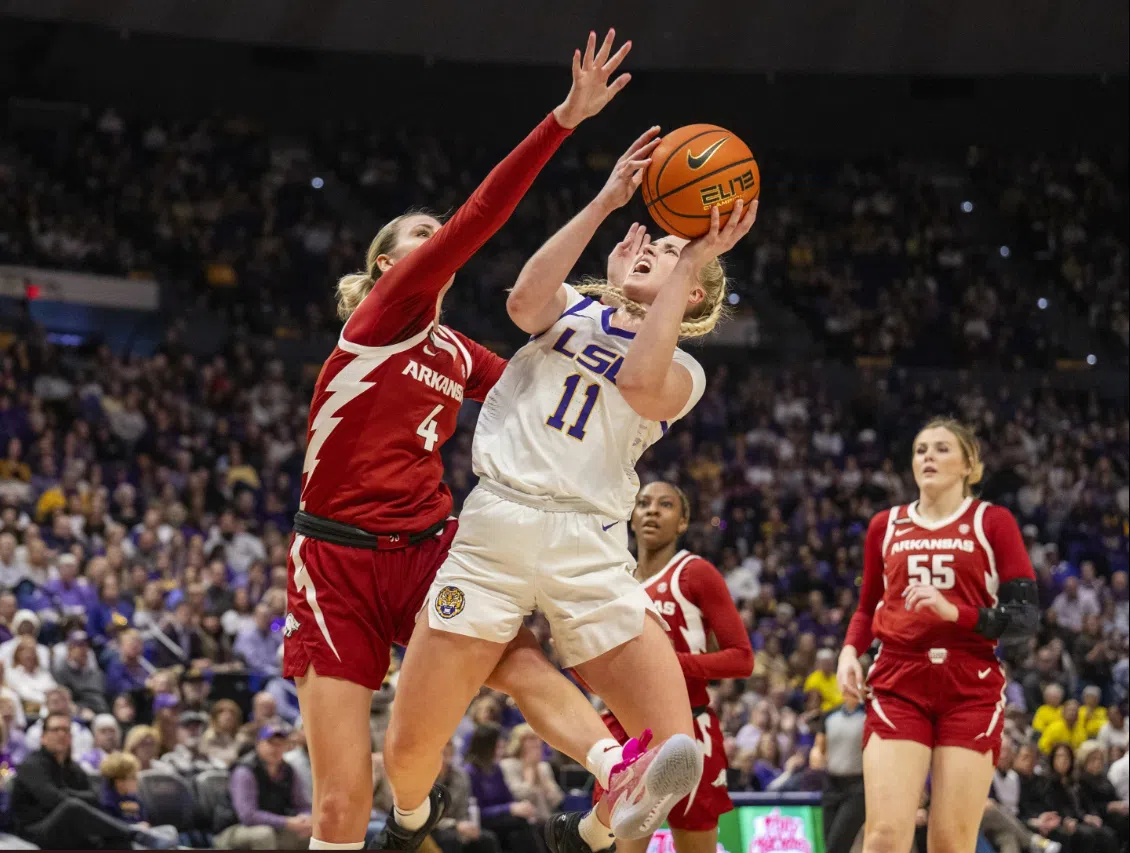 Mikaylah Williams scores 21 and Hailey Van Lith adds 20 as No. 10 LSU beats Arkansas 99-68