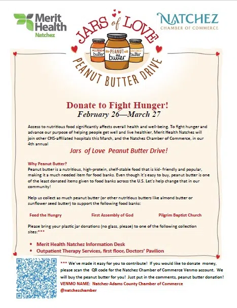 Natchez Community Invited to Help Fight Hunger with "Jars of Love" Peanut Butter Drive