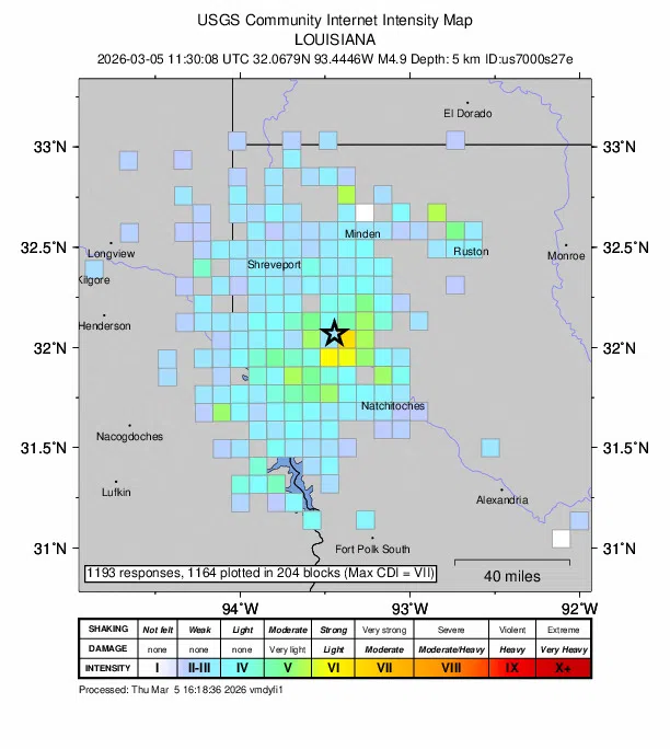 Magnitude 4.9 Earthquake in North Louisiana Becomes Second Largest in State History