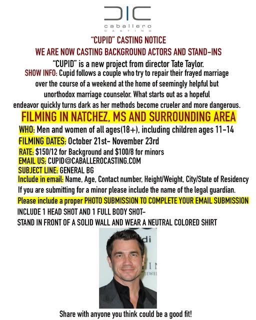 Tate Taylor Film 'Cupid' Casting Background Actors for Natchez Shoot