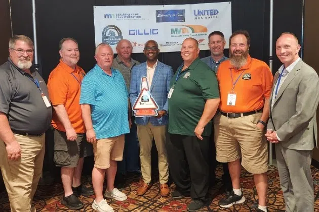 Metro Bus participants and staff at the 2024 MPTA State Bus Roadeo. From left to right: Operations Manager Mike Keller, Fixed Route Operators Jason Hiivala, Clint Benner and Joel Lafrentz, CEO Ryan I. Daniel, Dial-a-Ride Operators David Peacock, Chris Osmek and Keith Drake, and COO Dave Green.