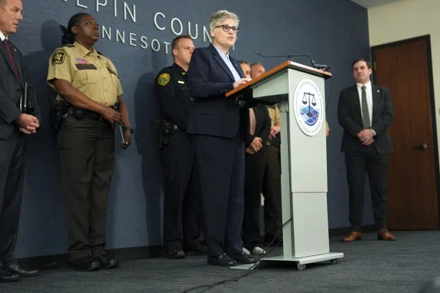 Hennepin County Attorney Mary Moriarty speaks during a news conference at the Hennepin County Attorney’s Office in Minneapolis, Monday, June 16, 2025.