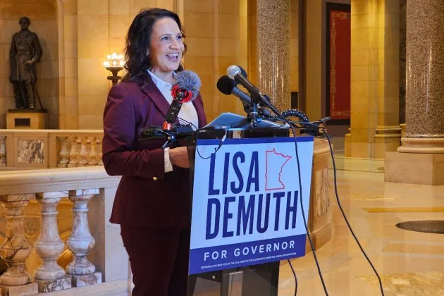 The top Republican in Minnesota state government, House Speaker Lisa Demuth, holds a news conference at the State Capitol in St. Paul on Monday, Nov. 3, 2025, to kick off her campaign for governor against Democratic Gov. Tim Walz