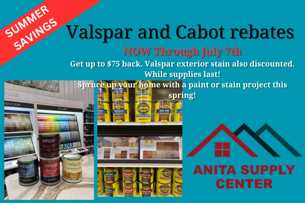 Save on Valspar and Cabot NOW at Anita Supply Center | Western Iowa ...