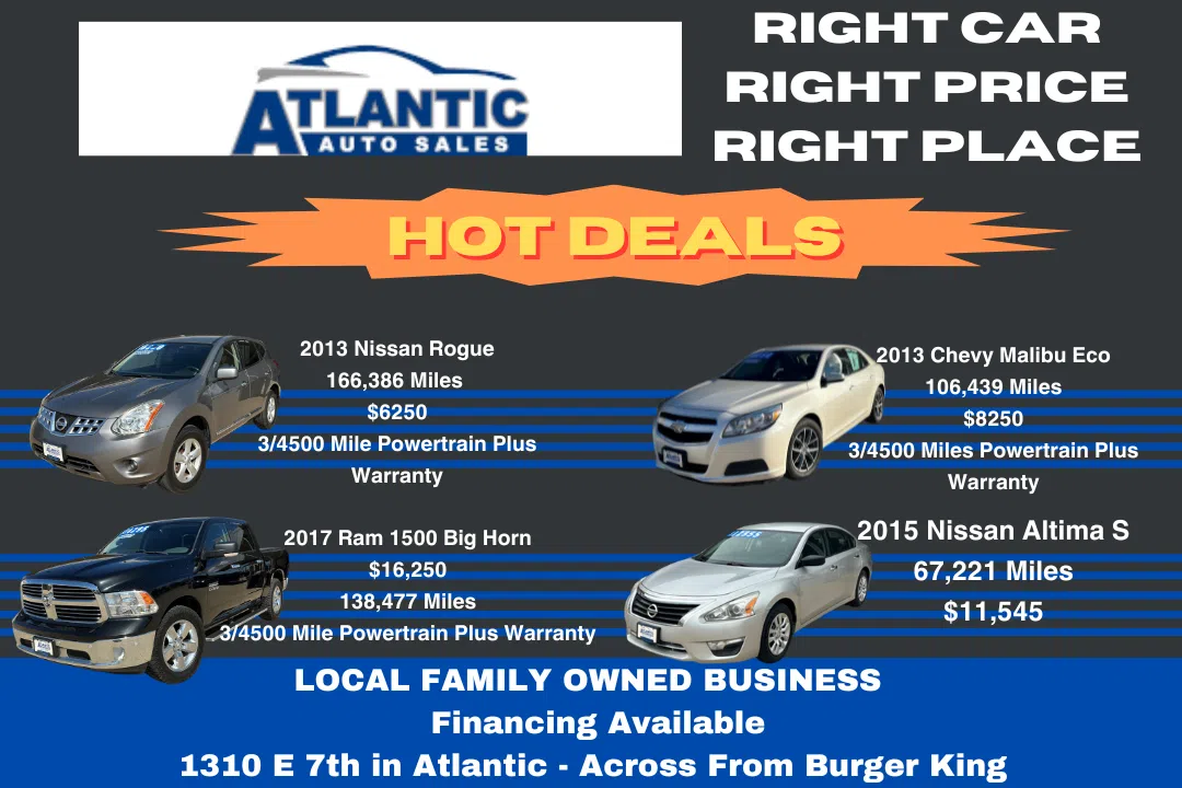 HOT DEALS at Locally Owned Atlantic Auto Sales Western Iowa Today 96.