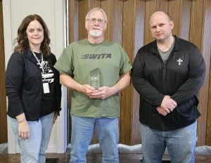 Driver of the Year: Left to Right: SWITA Transit Coordinator Kristen Templeton, Driver of the Year Mike Ames, SWITA Transit Director Mark Lander.