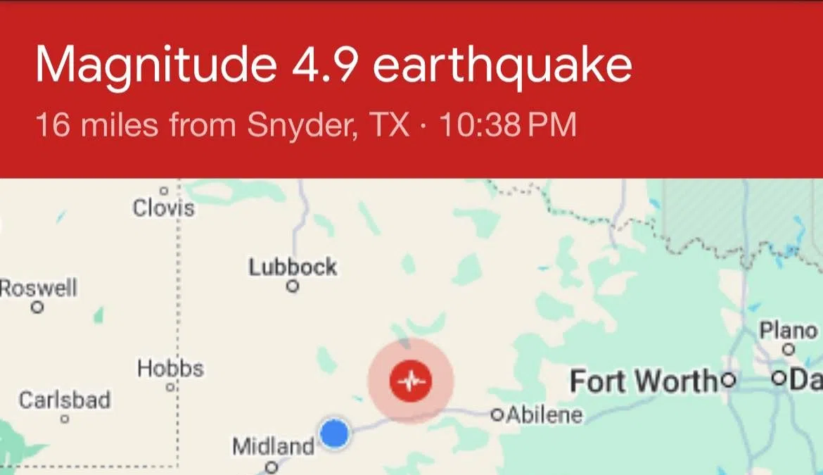 Earthquake reported east of Snyder, TX, 07/22/24 | Kbest Media