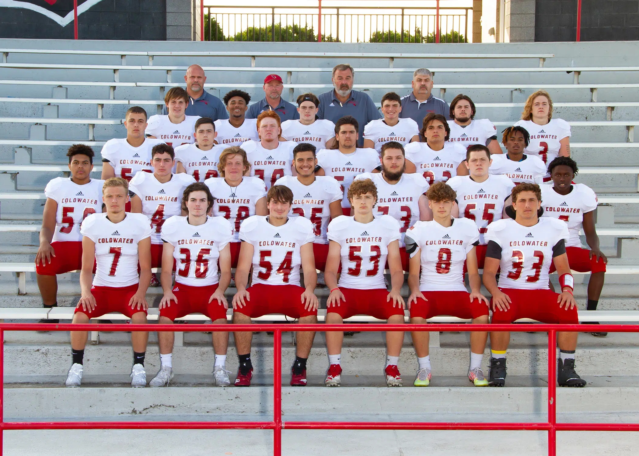 The 2020 Coldwater Cardinal varsity football team. Photo courtesy Prater Studios.