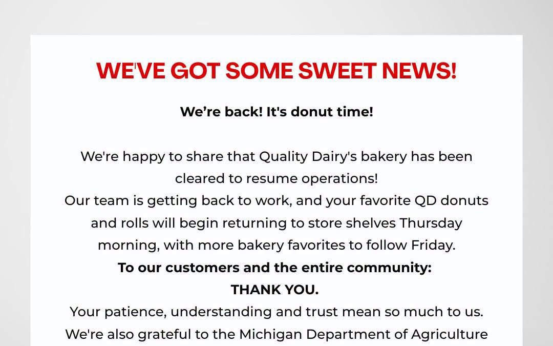QD donuts back on shelves Thursday