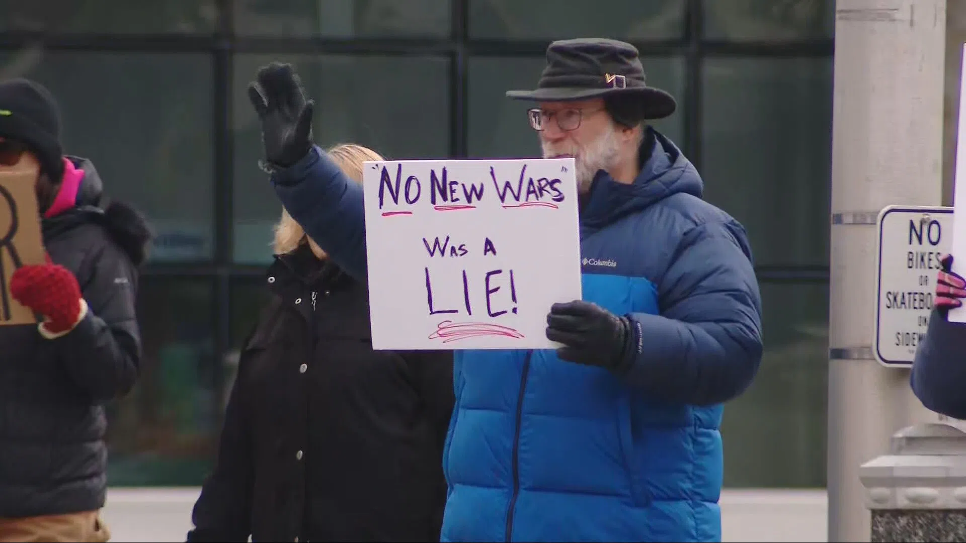 A protester in Appleton on February 28th, 2026 (Fox 11 Online)