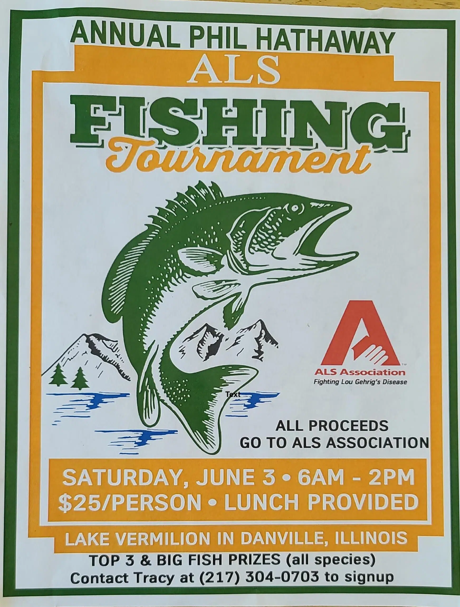 SATURDAY JUNE 3rd Phil Hathaway ALS Fishing Tournament at Lake