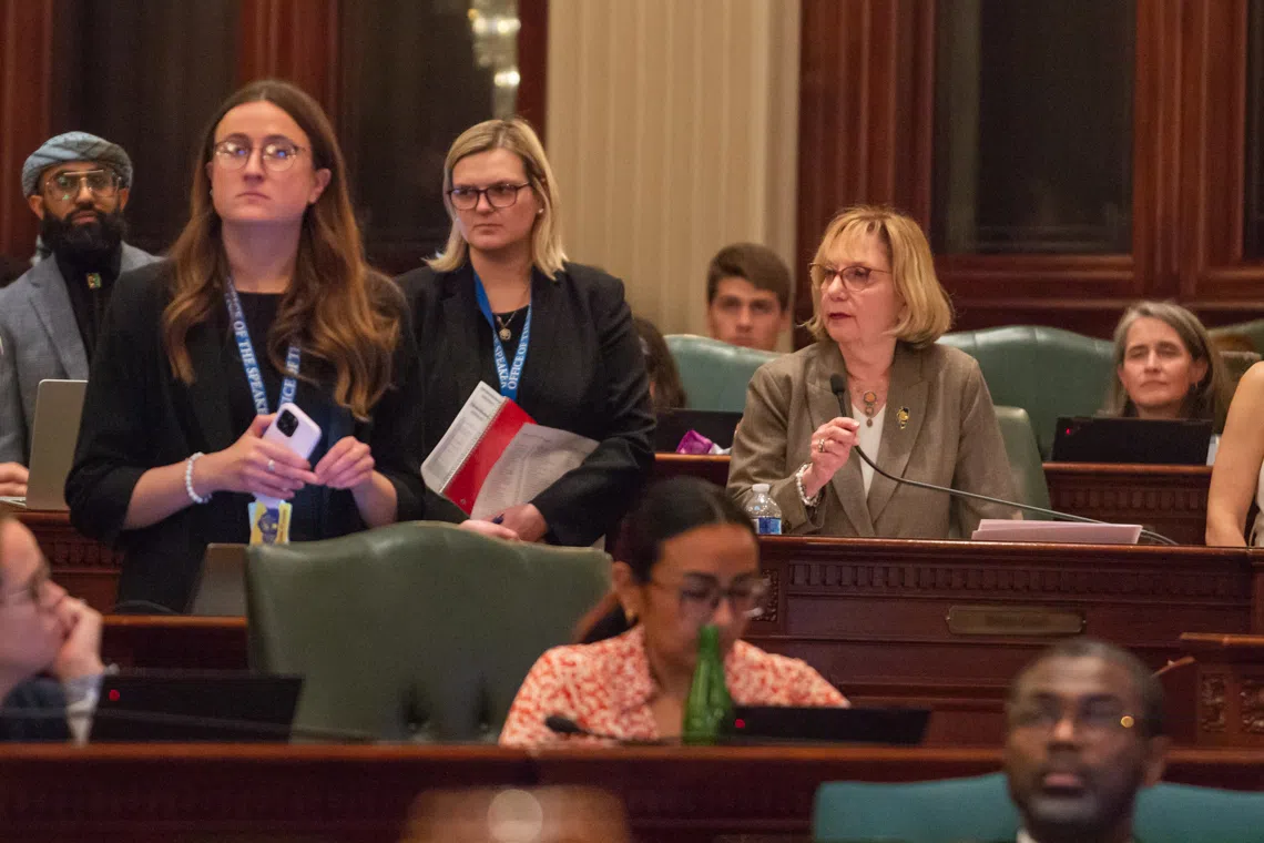 House Majority Leader Robyn Gabel, D-Evanston, presents her budget bill to the Illinois House on Saturday, May 31. (Capitol News Illinois photo by Jerry Nowicki)