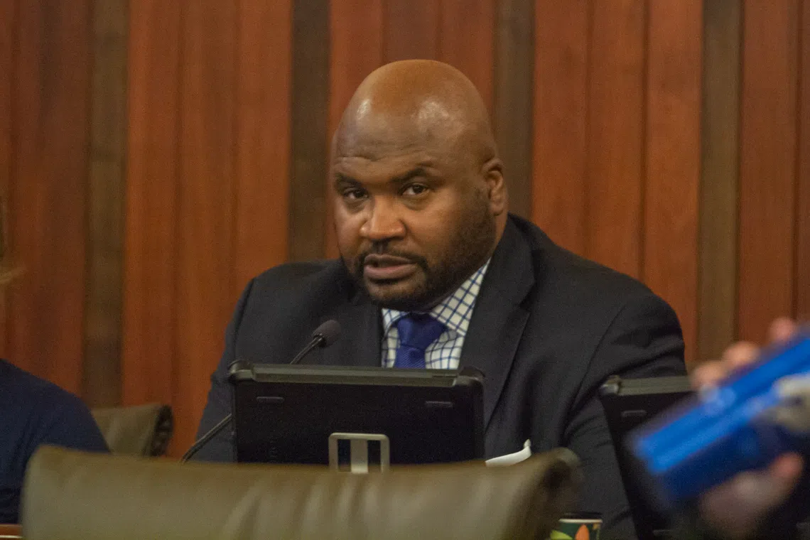 State Sen. Elgie Sims, D-Chicago, introduces the budget bill in a committee hearing on Saturday, May 31. (Capitol News Illinois photo by Jerry Nowicki)