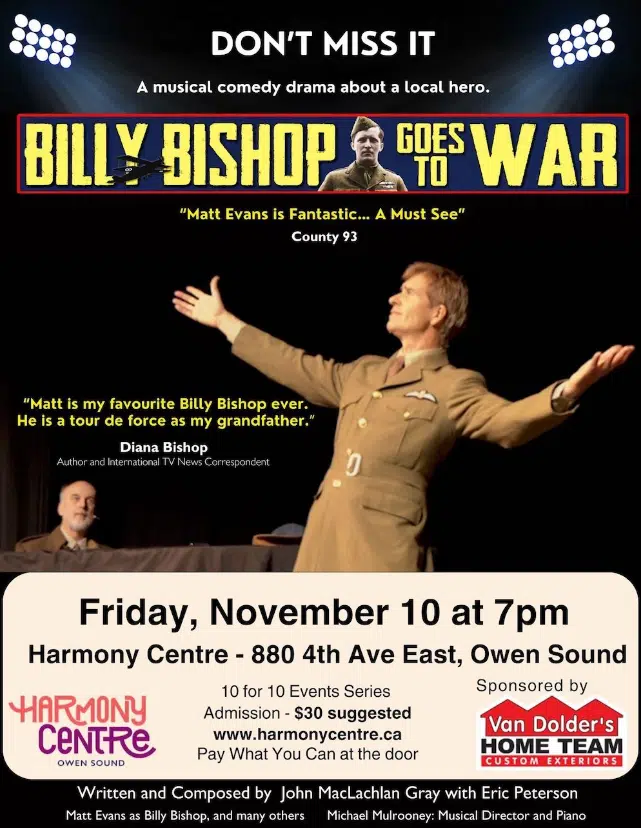 Billy Bishop Performance To Be Featured In Owen Sound Next Week