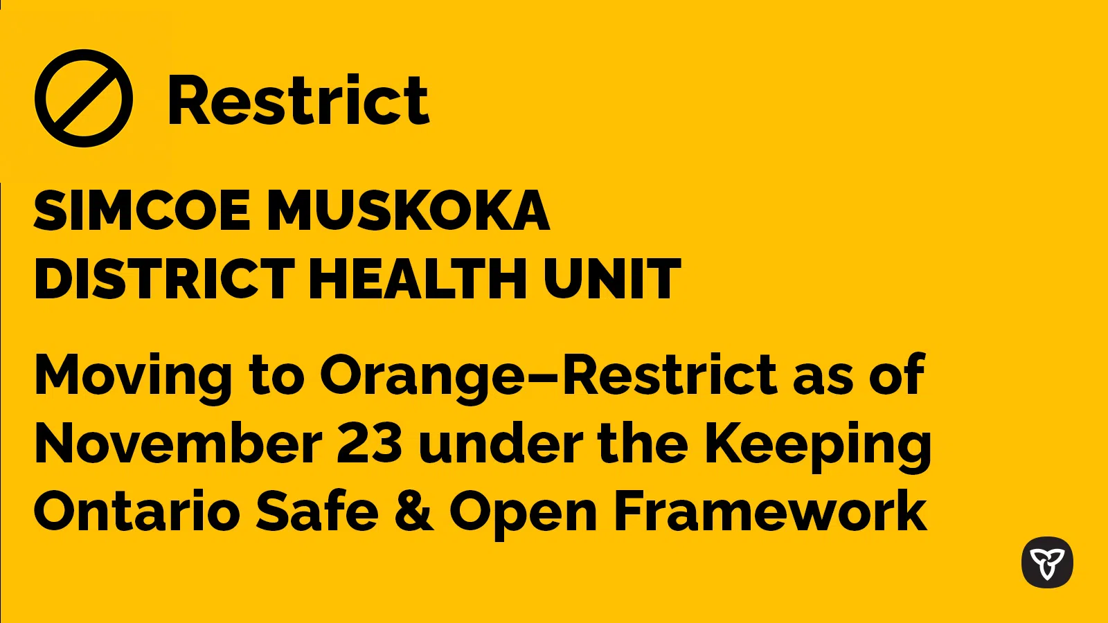 Simcoe-Muskoka Heads Into Orange Restrict Level Monday