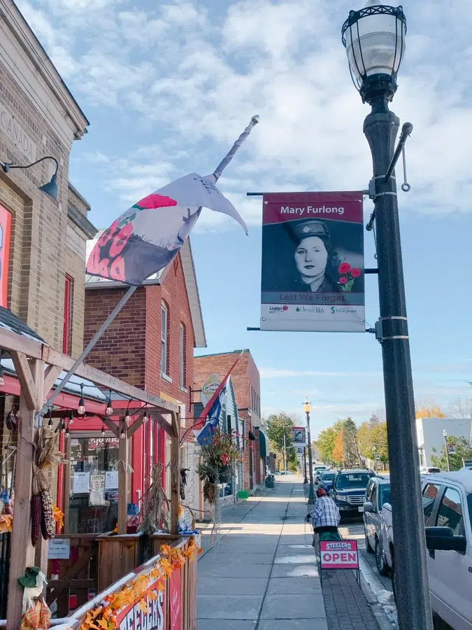 Banners Honouring Local Veterans in Downtown Elmvale