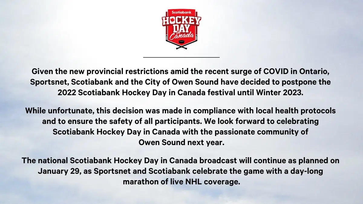 Owen Sound Hockey Day In Canada Postponed To 2023