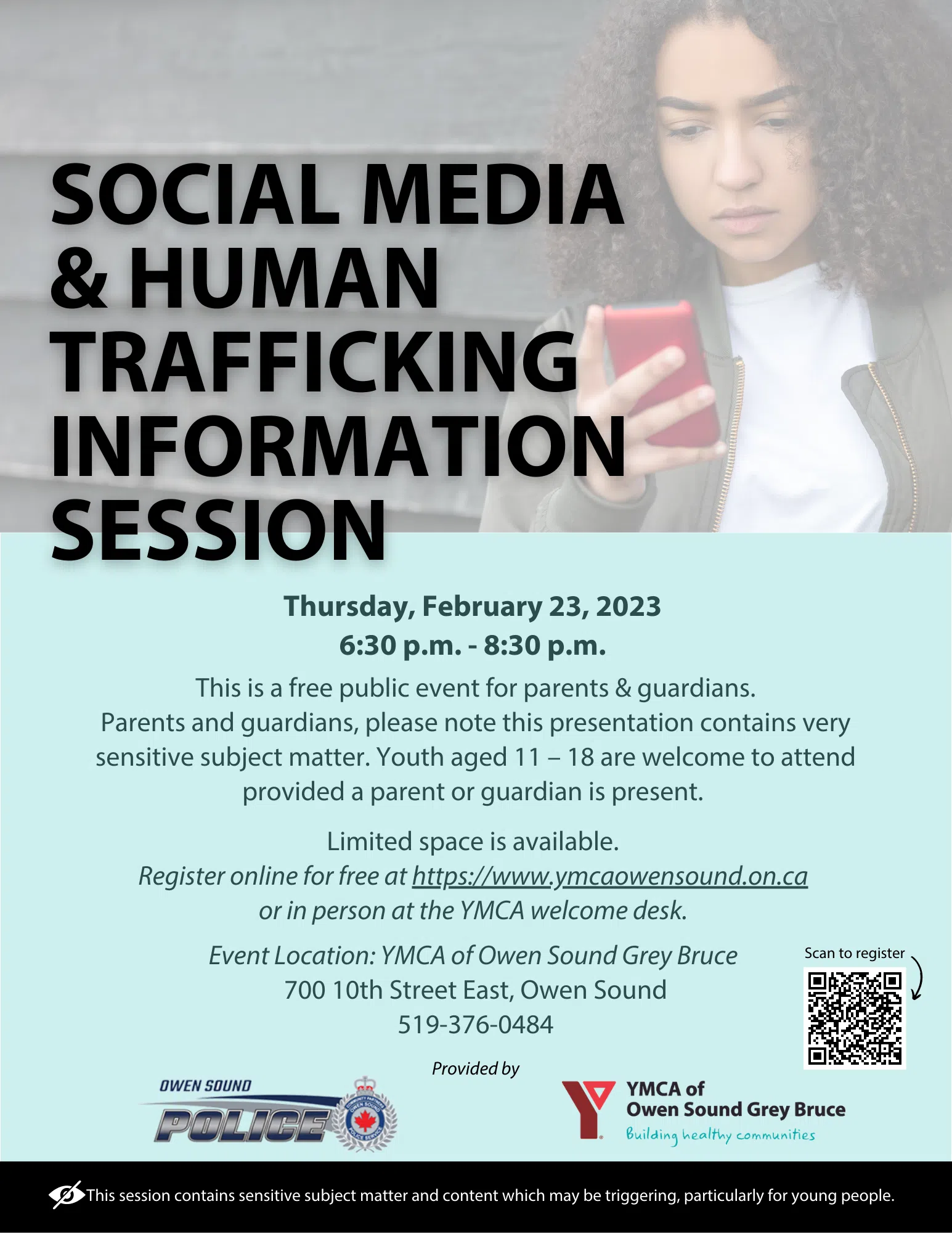 Owen Sound Police To Hold Social Media, Human Trafficking Information Session At YMCA