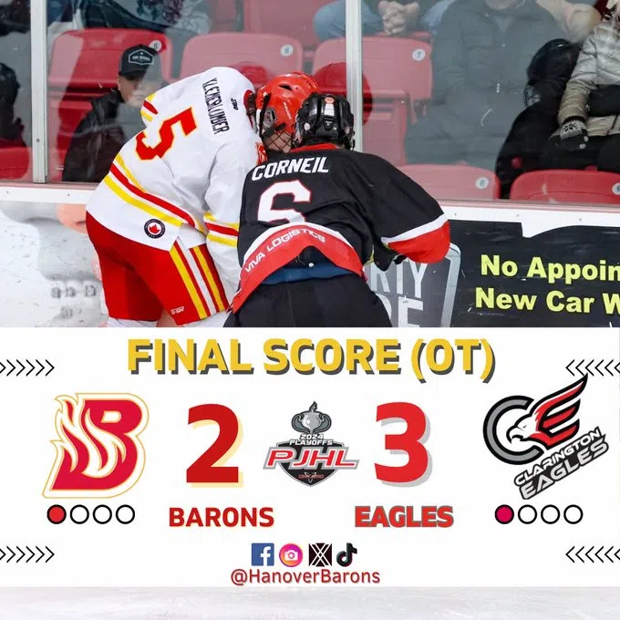 Hanover Barons Lose To Clarington, Next Action Tuesday In Hanover