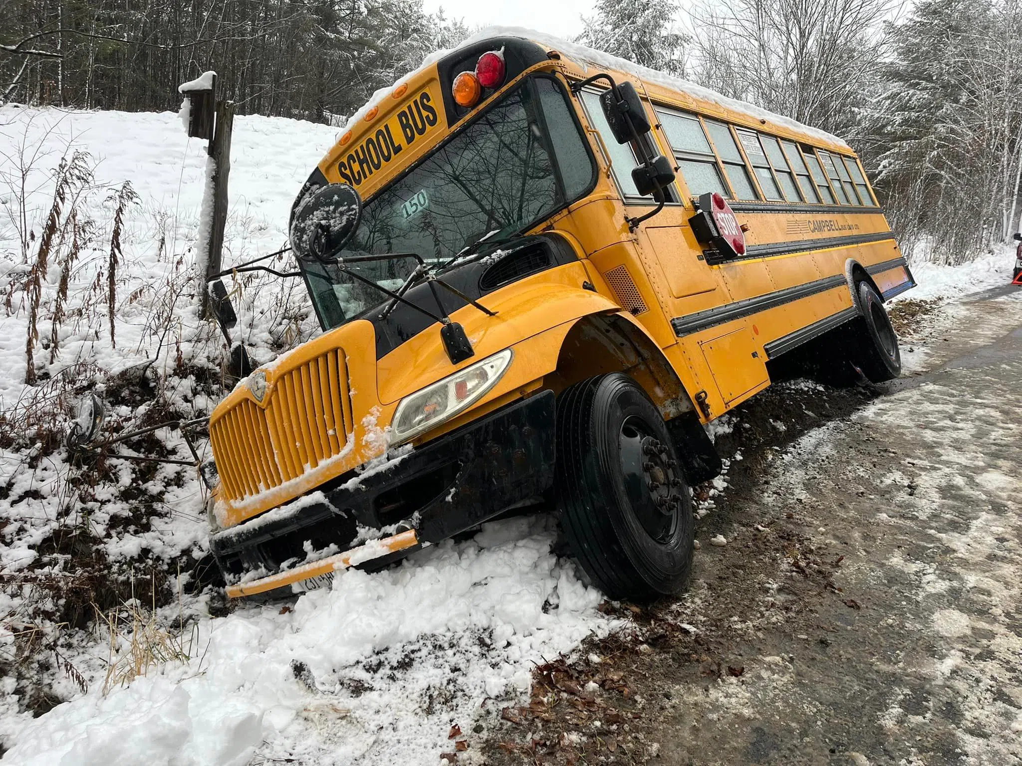 School Bus Slides Off Road in Muskoka Lakes