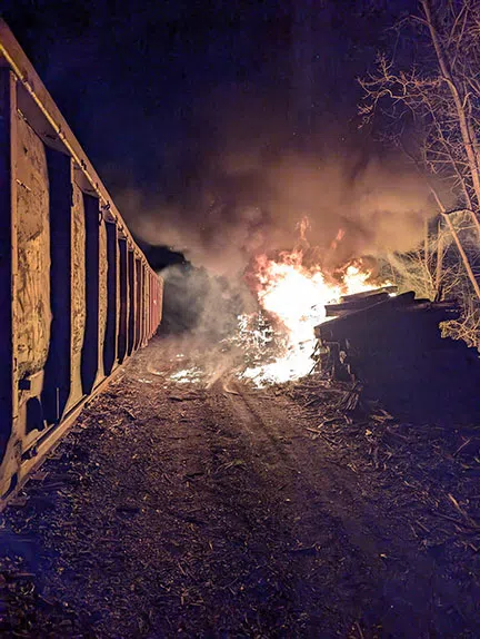 Pile of Railway Ties Burn Near Avery Beach
