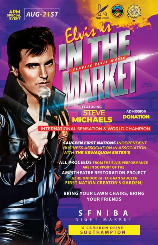 Event poster shows an image of elvis and says it starts at 4